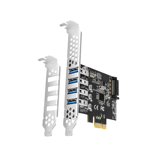 Axagon PCI-Express card with four external USB 3.2 Gen1 ports with dual power. Renesas chipset. Standard & Low profile.