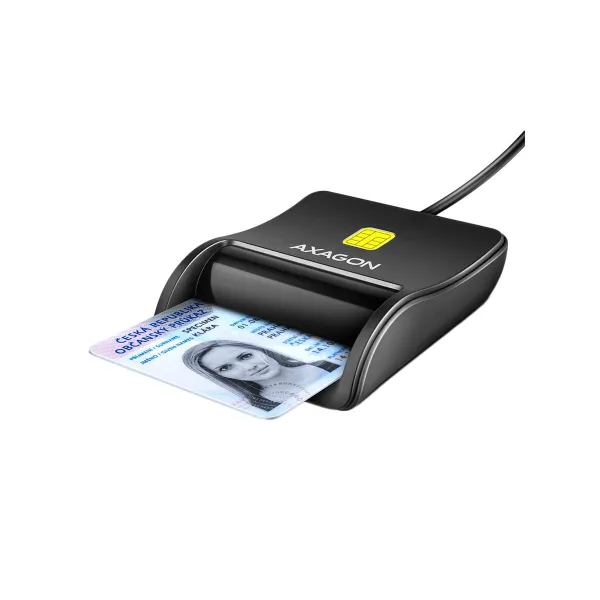 Axagon Compact desktop USB contact Smart / ID card reader with long, USB-A cable.
