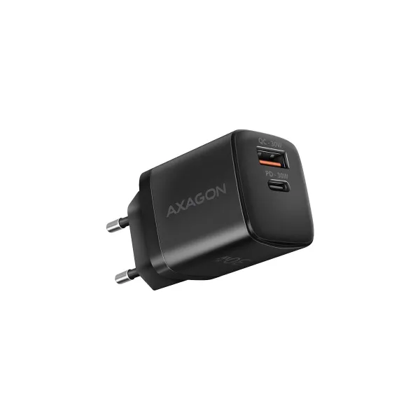 Axagon Sil wallcharger 2x port (USB-A + USB-C), PD3.0/QC4+/PPS/AFC/Apple. 30W total power.