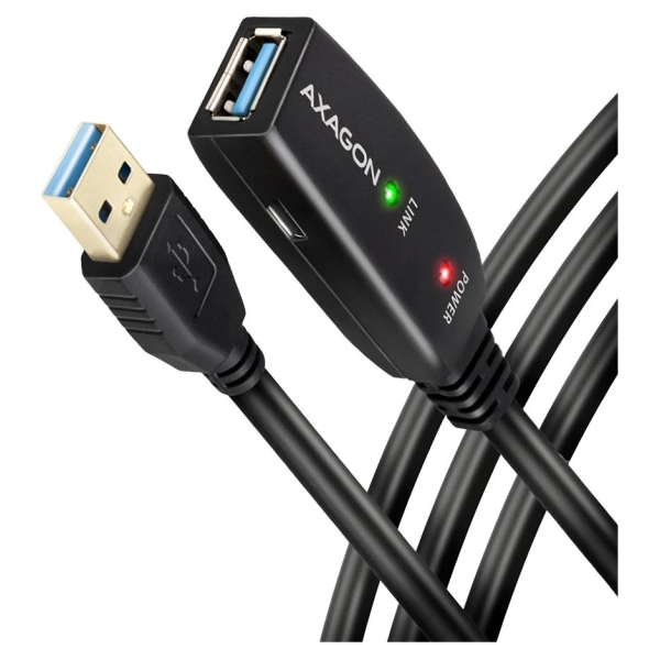 Axagon Active extension USB 3.2 Gen 1 A-M > A-F cable, 10 m long. Power supply option.