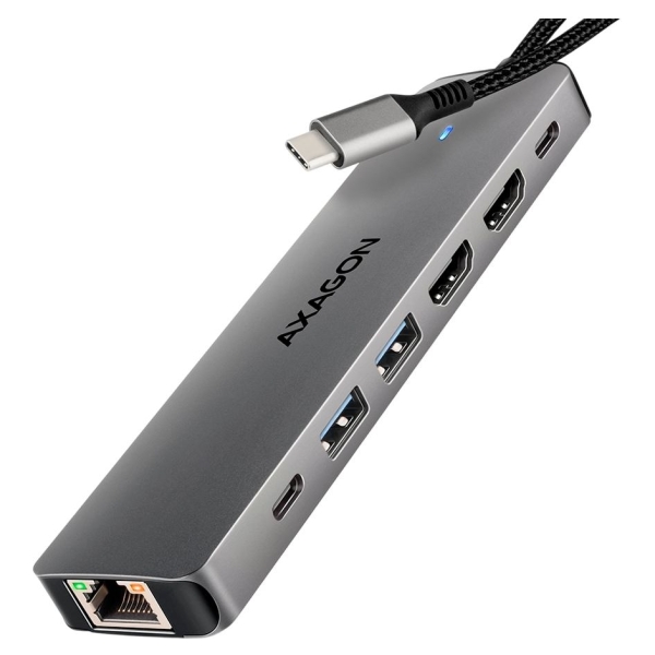 Axagon HMC-7HX2 USB hub 7in1 5Gbps 2xHDMI GLAN USB-C