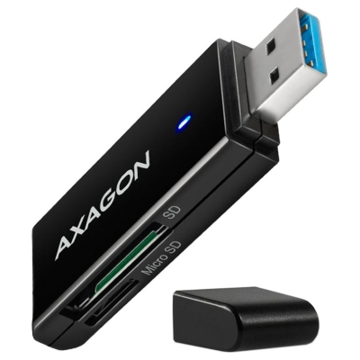 Axagon Slim super-speed USB 3.2 Gen 1 card reader with a direct USB-A connector.