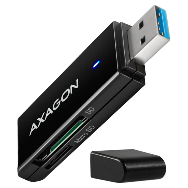 Axagon Slim super-speed USB 3.2 Gen 1 card reader with a direct USB-A connector.
