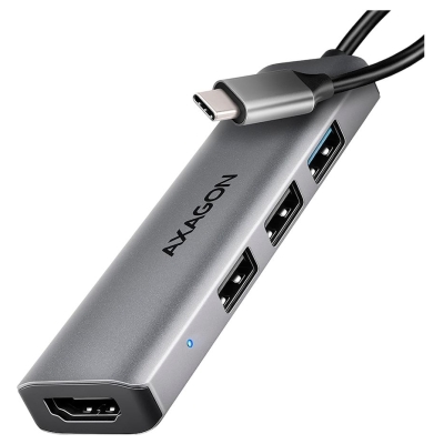 Axagon HMC-H3A 3x USB-A (2x USB2.0, 1x USB3.0) + HDMI 4K 30Hz, 3.2 Gen 1 hub, metal, 15cm USB-C cable