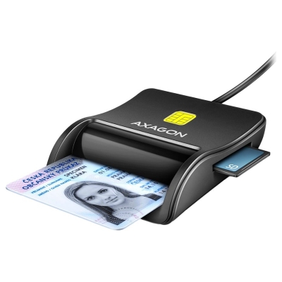 Axagon Compact desktop USB contact Smart/ID & SD/microSD/SIM card reader with long USB-A cable.