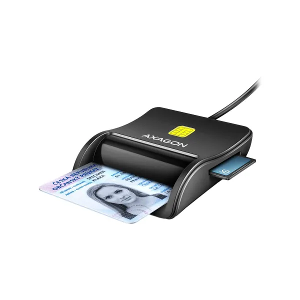 Axagon Compact desktop USB contact Smart/ID & SD/microSD/SIM card reader with long USB-A cable.