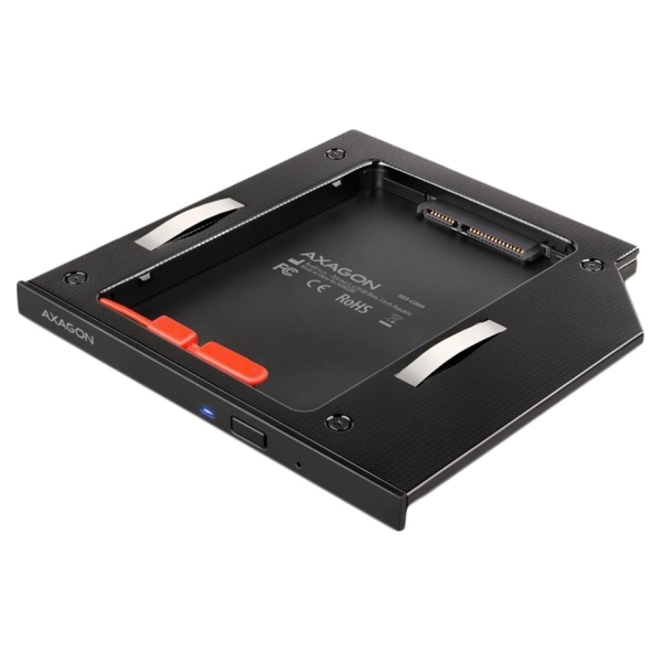 Axagon RSS-CD09 2.5" SSD/HDD caddy into DVD slot, 9.5 mm, LED, ALU