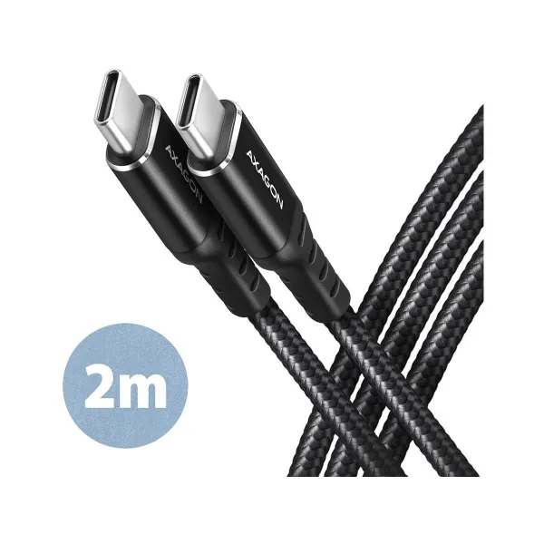 Axagon Data and charging USB 2.0 cable length 2 m. PD 60W, 3A. Black braided.