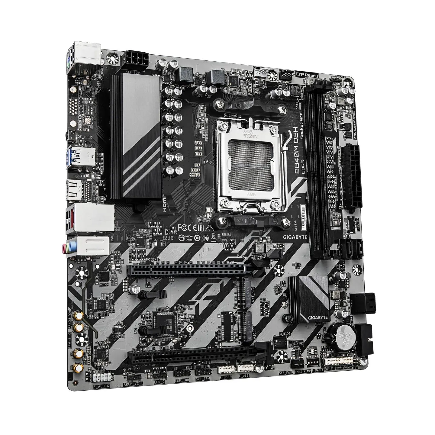 Gigabyte B840M D2H | Processor family AMD | Processor socket AM5 | DDR5 | Supported hard disk drive interfaces SATA, M.2 | Numbe