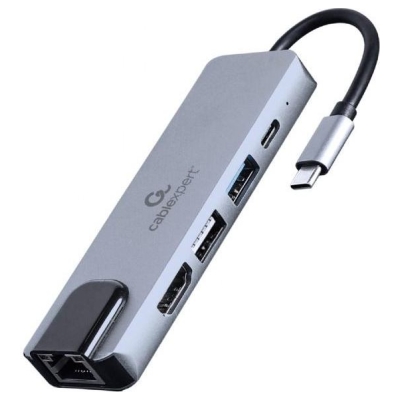 Gembird Adapter USB-C 5in1, PD, HDMI, USB 3.1, USB 2.0, LAN
