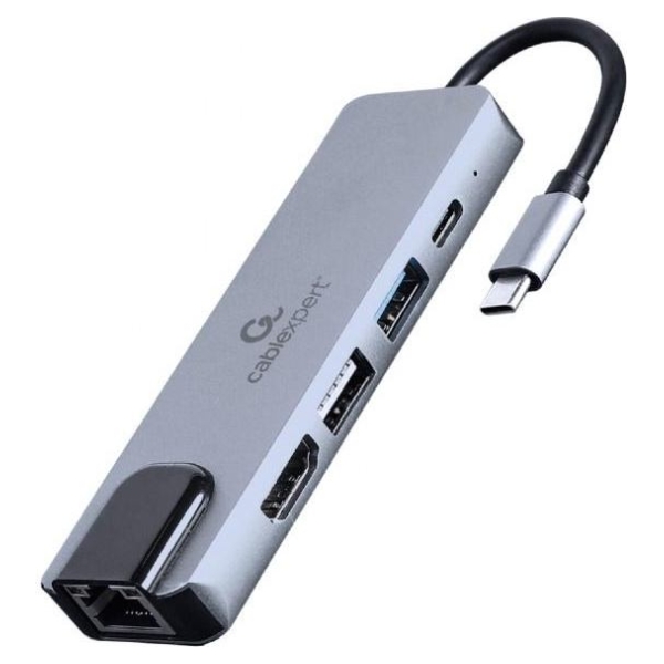 Gembird Adapter USB-C 5in1, PD, HDMI, USB 3.1, USB 2.0, LAN