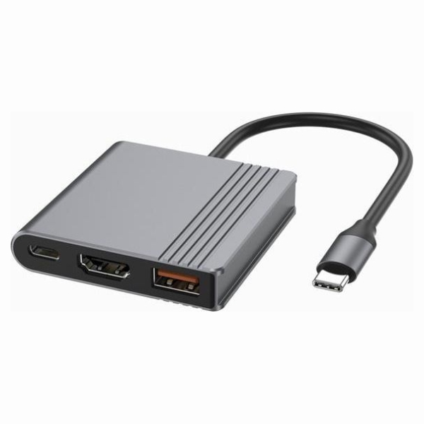 Gembird USB Type-C 3-in-1 multi-port adapter (USB port + HDMI + USB-C video), space grey