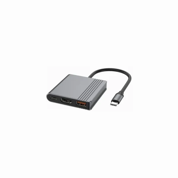 Gembird USB Type-C 3-in-1 multi-port adapter (USB port + HDMI + USB-C video), space grey