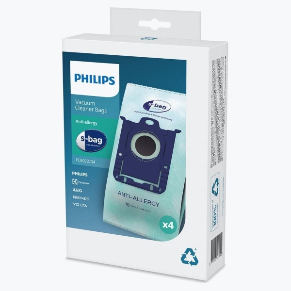 Philips s-bag Vacuum cleaner bags FC8022/04 4 x dust bags One standard fits all Anti-allergy filtration / FC8022/04