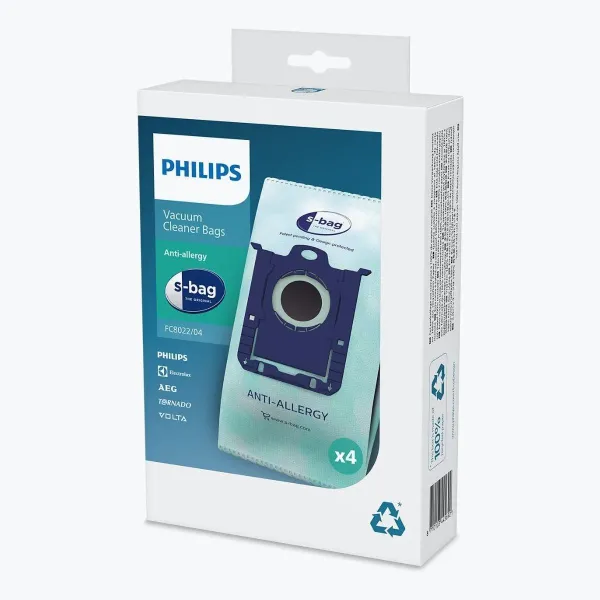 Philips s-bag Vacuum cleaner bags FC8022/04 4 x dust bags One standard fits all Anti-allergy filtration / FC8022/04