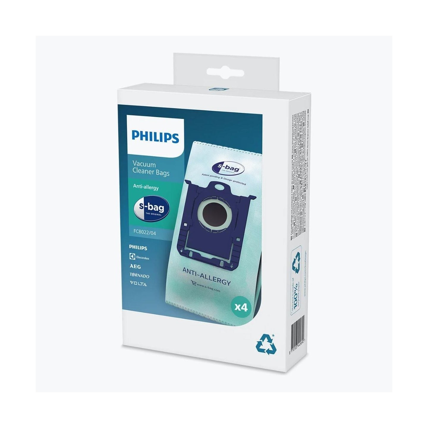 Philips s-bag Vacuum cleaner bags FC8022/04 4 x dust bags One standard fits all Anti-allergy filtration / FC8022/04