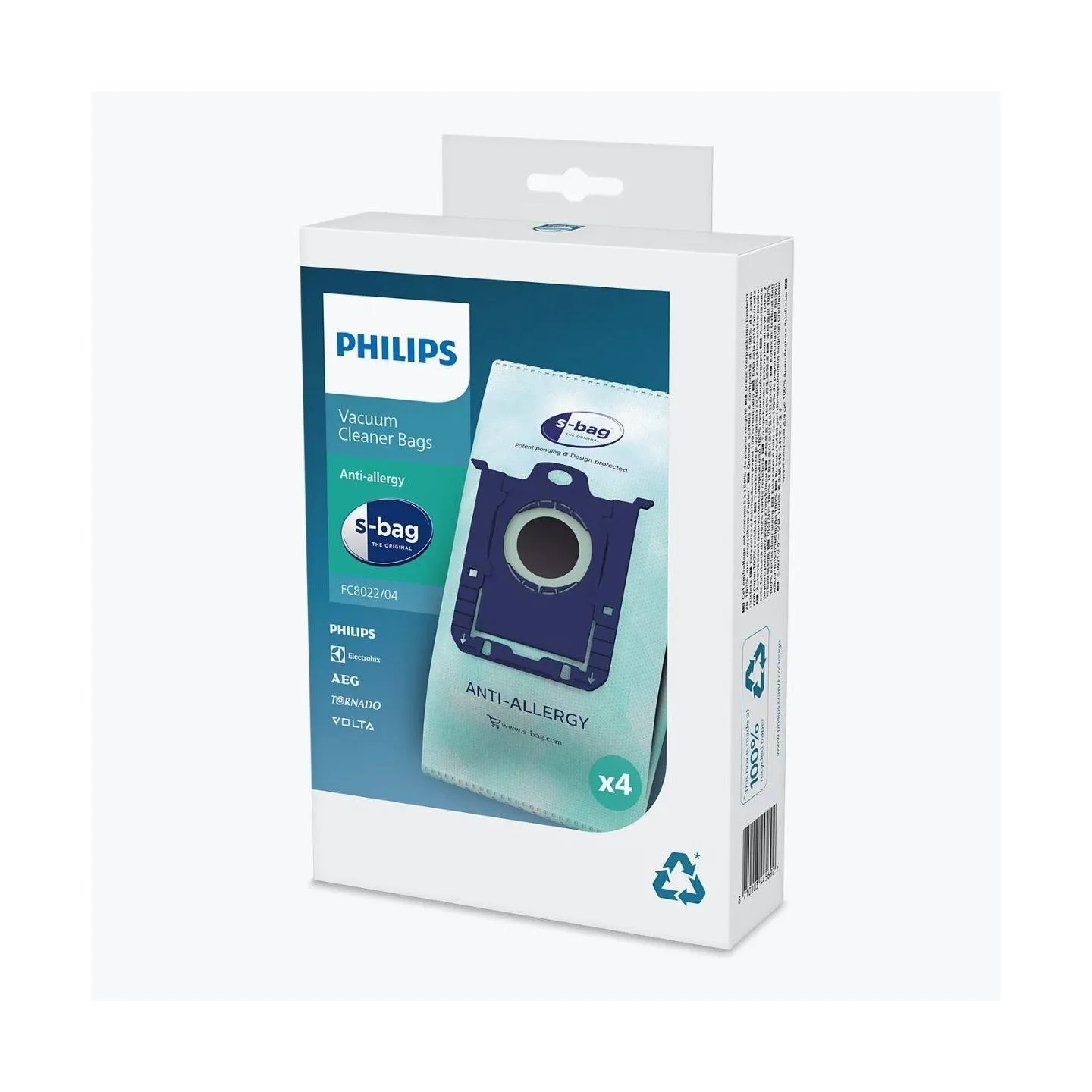 Philips s-bag Vacuum cleaner bags FC8022/04 4 x dust bags One standard fits all Anti-allergy filtration / FC8022/04
