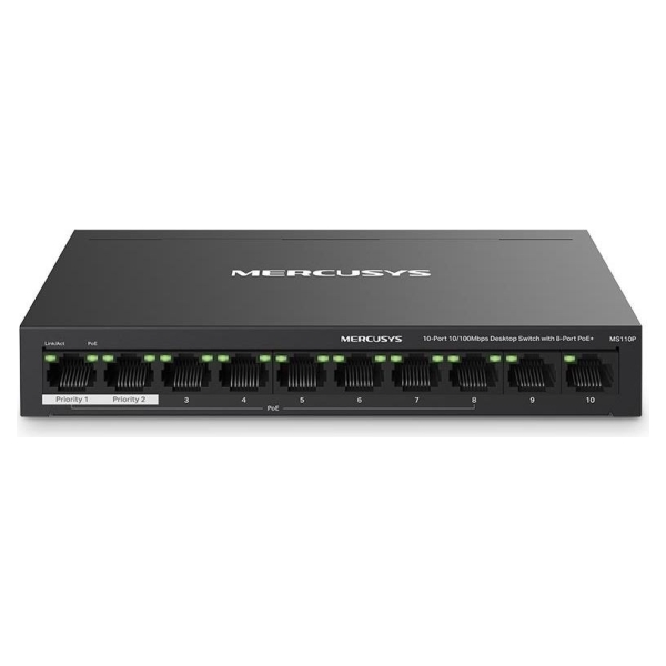 Mercusys Switch|MERCUSYS|Desktop/pedestal|10x10Base-T / 100Base-TX|PoE+ ports 8|MS110P