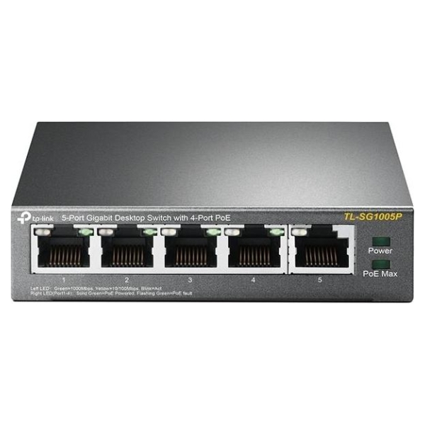 Tp-Link Switch|TP-LINK|Desktop/pedestal|5x10Base-T / 100Base-TX / 1000Base-T|PoE ports 4|TL-SG1005P