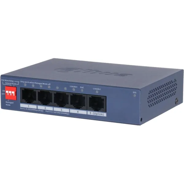 Dahua Switch|DAHUA|DH-CS4005-4ET1GT-36|Switch layer L2|4xRJ-45 ports|RJ-45 Ports Type Fast Ethernet (10/100)|1xGigabit Ethernet