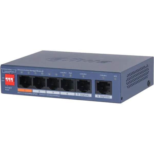 Dahua Switch|DAHUA|DH-CS4006-4ET2GT-60|Switch layer L2|2xRJ-45 ports|RJ-45 Ports Type Fast Ethernet (10/100)|4xGigabit Ethernet