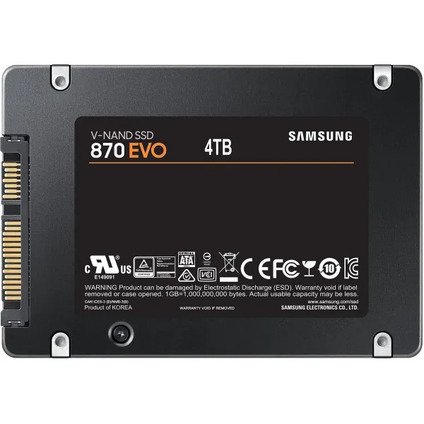 Samsung SSD|SAMSUNG|870 EVO|4TB|SATA|SATA 3.0|MLC|Write speed 530 MBytes/sec|Read speed 560 MBytes/sec|2,5"|TBW 2400 TB|MTBF 150