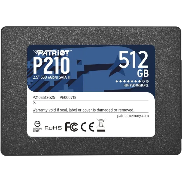 Patriot SSD|PATRIOT|P210|512GB|SATA 3.0|Write speed 430 MBytes/sec|Read speed 520 MBytes/sec|2,5"|TBW 240 TB|P210S512G25