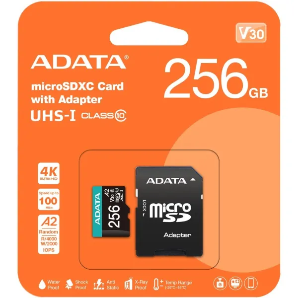 A-Data Memory card microSD Premier Pro 256 GB UHS1 U3 V30 A2 + adapter