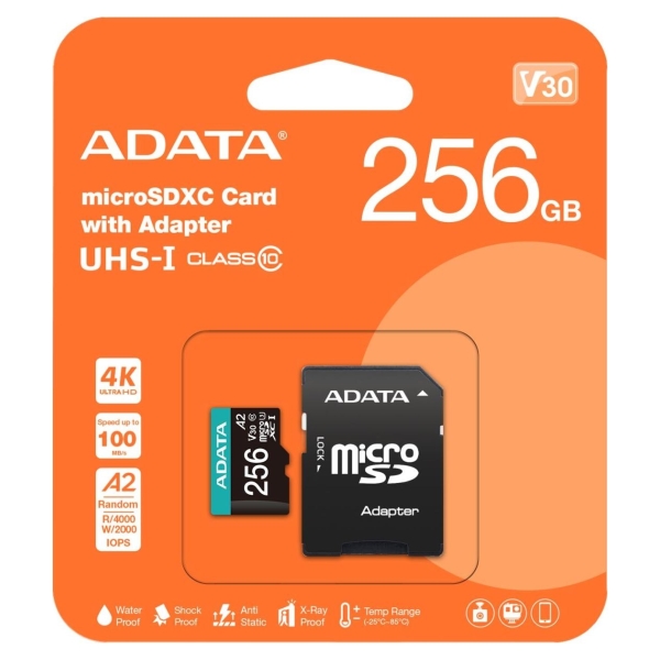 A-Data MEMORY MICRO SDXC 256GB W/AD./AUSDX256GUI3V30SA2-RA1 ADATA