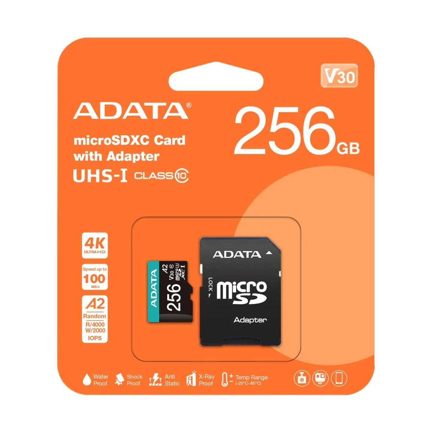 A-Data Memory card microSD Premier Pro 256 GB UHS1 U3 V30 A2 + adapter