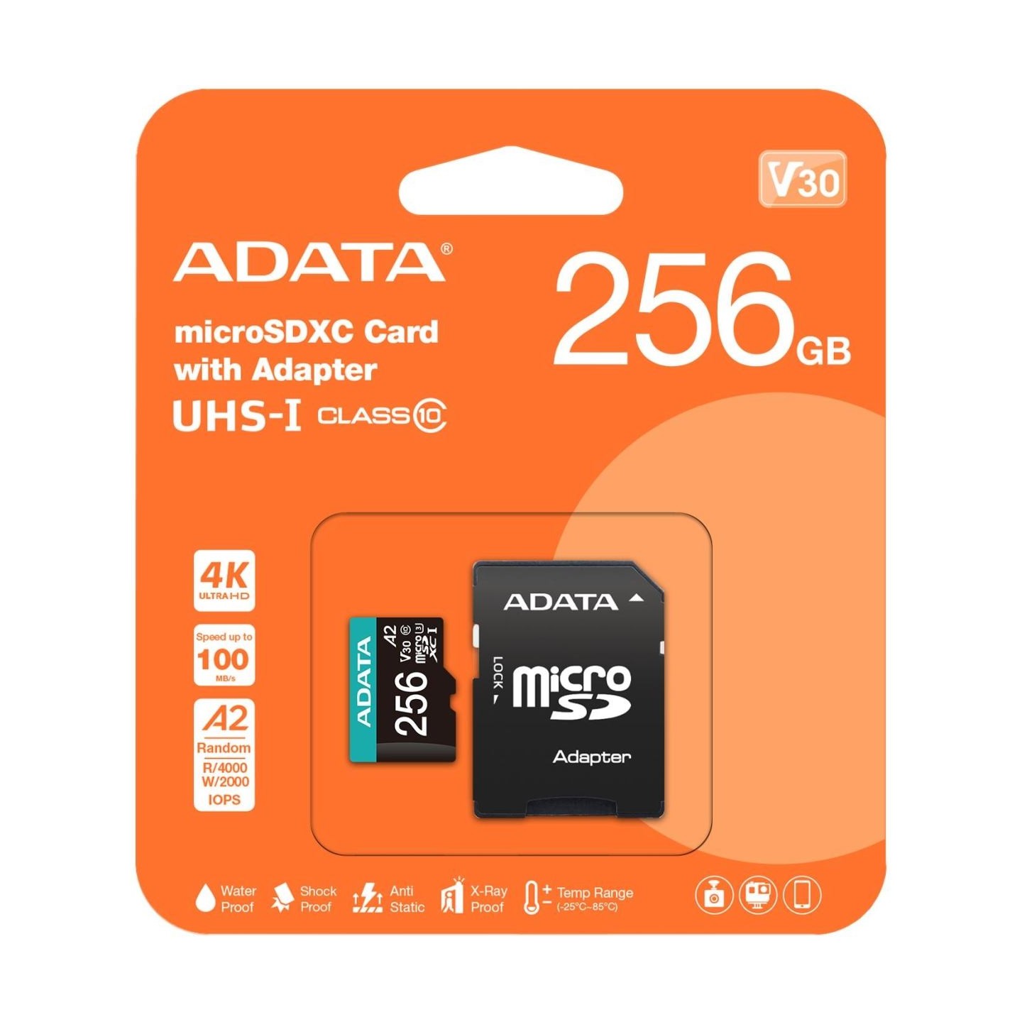 A-Data MEMORY MICRO SDXC 256GB W/AD./AUSDX256GUI3V30SA2-RA1 ADATA