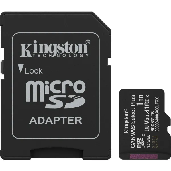 Kingston Memory card | Canvas Select Plus | 1000 GB | microSD | Flash memory class Class 10, UHS-I, U1/U3, video class 10/30, A1