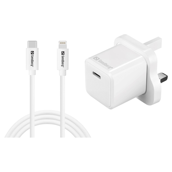Sandberg 441-64 USB-C 20W Charger UK+Lightning, Incl. 1m USB-C> Lighting cable