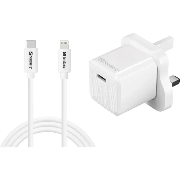 Sandberg 441-64 USB-C 20W Charger UK+Lightning, Incl. 1m USB-C> Lighting cable
