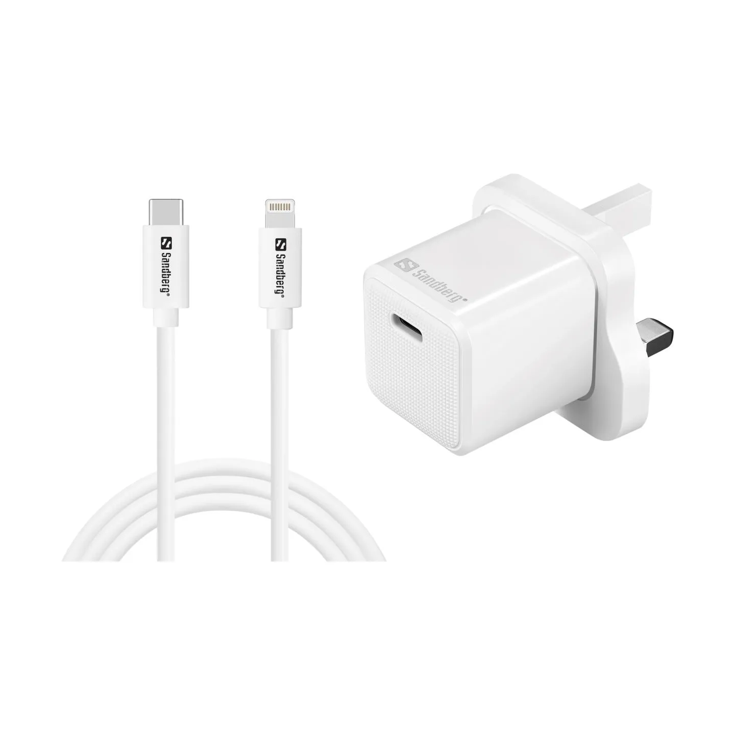 Sandberg 441-64 USB-C 20W Charger UK+Lightning, Incl. 1m USB-C> Lighting cable