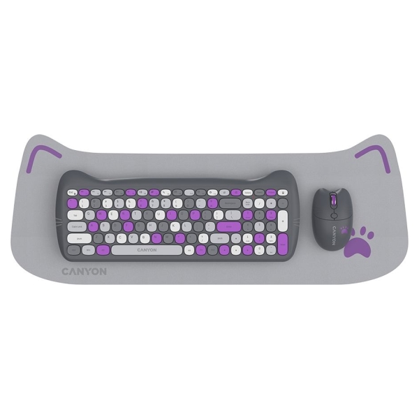 Canyon HSET-W6 EN Keyboard+Mouse Kitty Edition AAA+АА Wireless Violet