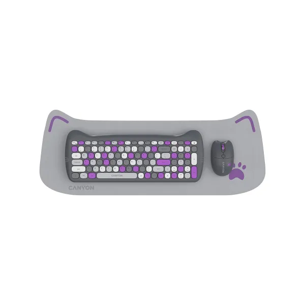 Canyon HSET-W6 EN Keyboard+Mouse Kitty Edition AAA+АА Wireless Violet
