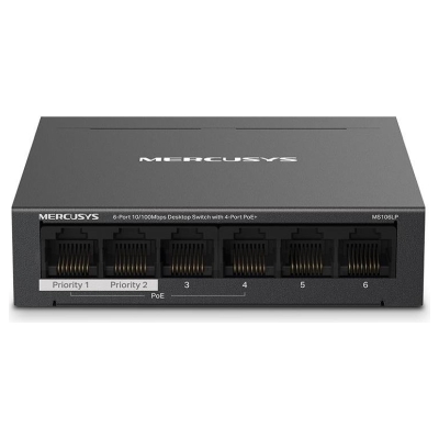 Mercusys Switch|MERCUSYS|Desktop/pedestal|6x10Base-T / 100Base-TX|PoE+ ports 4|MS106LP