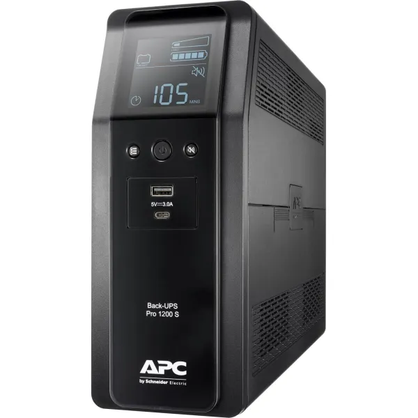 Schneider Electric APC Back-UPS Pro, tower, 230V, 8x IEC C13 outlets, sine wave, AVR, USB Type A+C ports, LCD, user-replaceable 