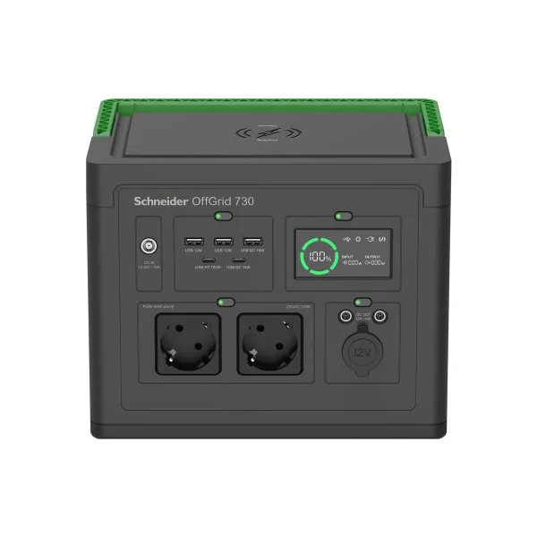 Schneider Electric OffGrid Portable Power Station 730, 738Wh Lithium-ion, LCD, 2 CEE 7/3 Schuko outlets, Sinewave, 3 USB-A, 2 US