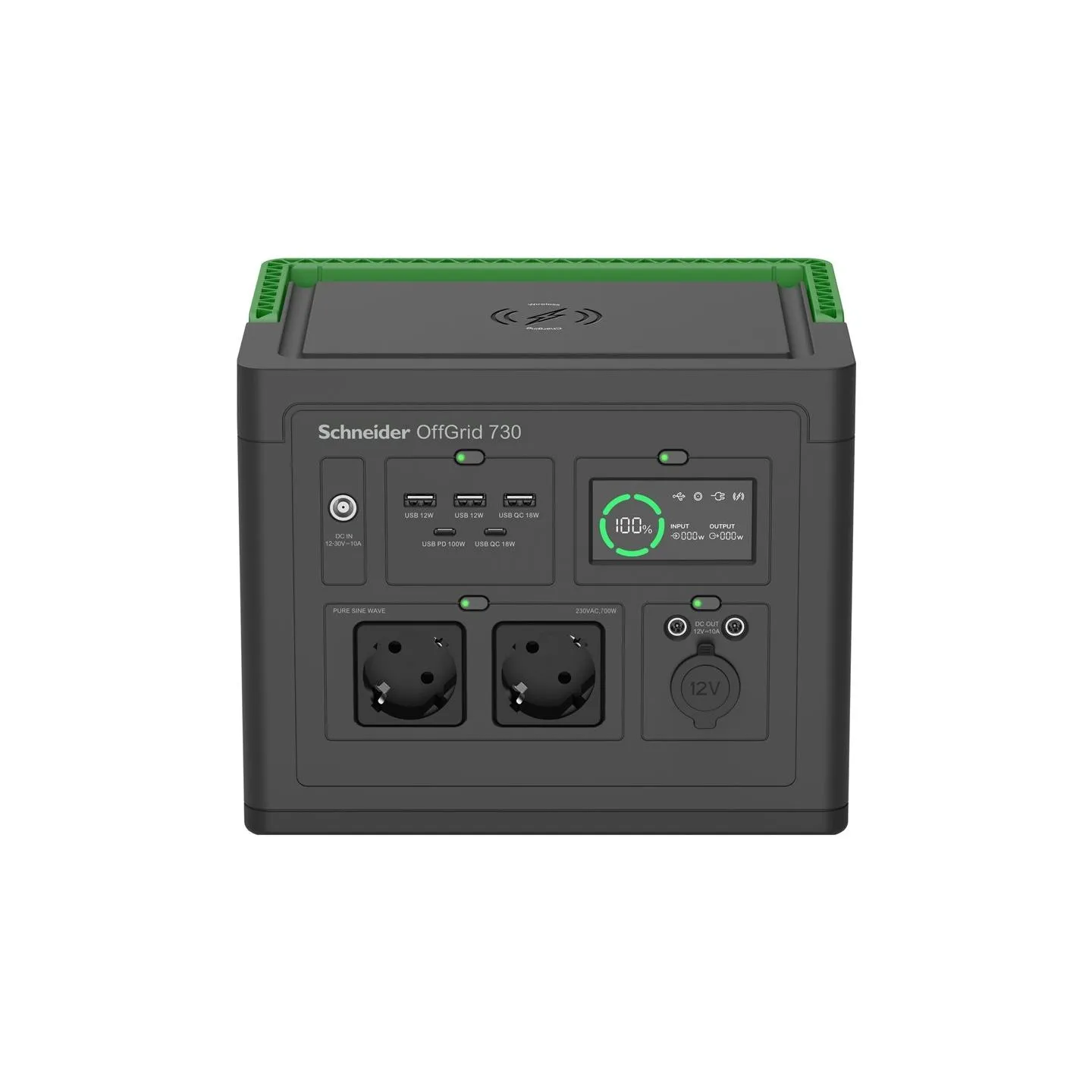 Schneider Electric OffGrid Portable Power Station 730, 738Wh Lithium-ion, LCD, 2 CEE 7/3 Schuko outlets, Sinewave, 3 USB-A, 2 US