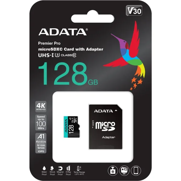 A-Data Memory card microSD Premier Pro 128 GB UHS1 U3 V30 A2 + adapter