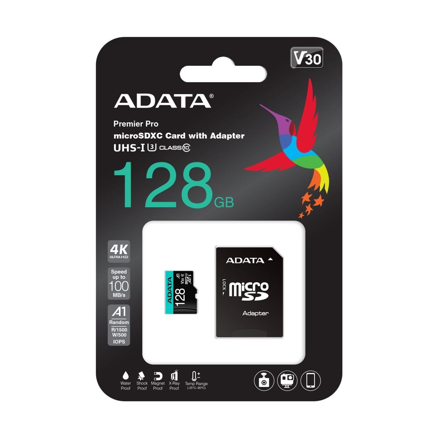 A-Data Memory card microSD Premier Pro 128 GB UHS1 U3 V30 A2 + adapter