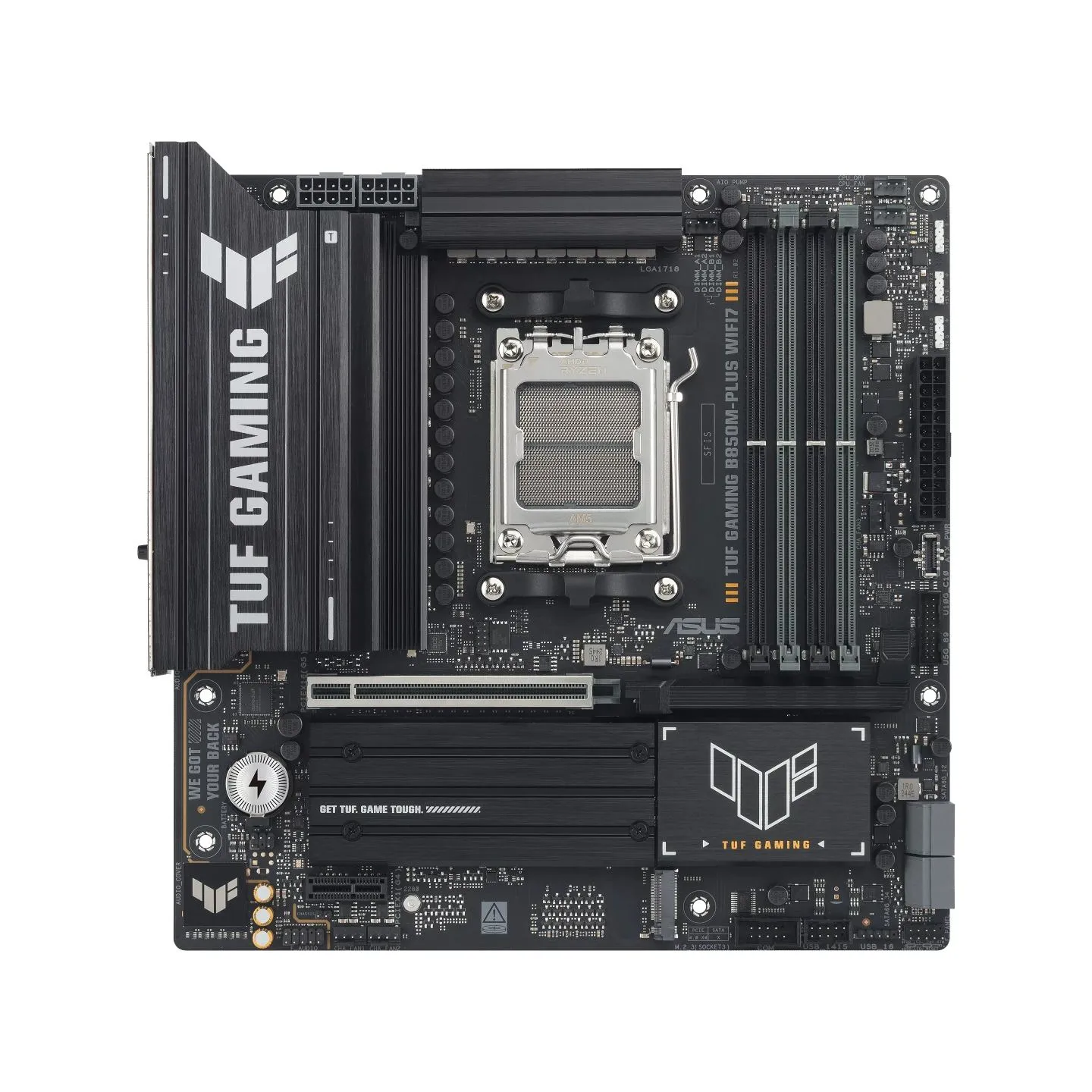 Asus TUF GAMING B850M-PLUS WIFI7 | Processor family AMD | Processor socket AM5 | DDR5 | Supported hard disk drive interfaces SAT