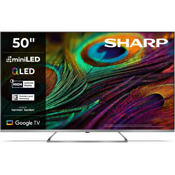 Sharp 4K QLED MiniLED TV | 50JP7265E | 50 | Smart TV | Google TV | UHD | Silver