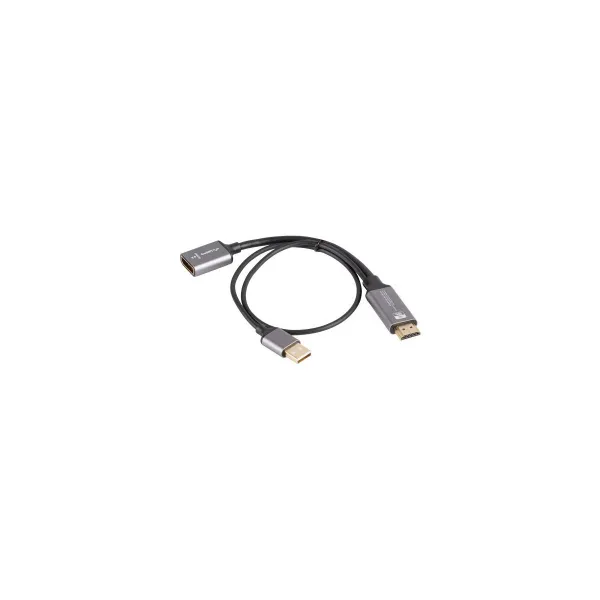 Lanberg HDMI (M) to Displayport (F) Adapter 4K on cable 20cm, Silver | AD-HD-DP-02