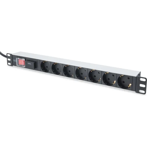 Digitus | 1U Aluminum PDU, rackmountable, 7x safety outlet 16A Plug, 250VAC 50/60Hz, switch, surge protection | DN-95407