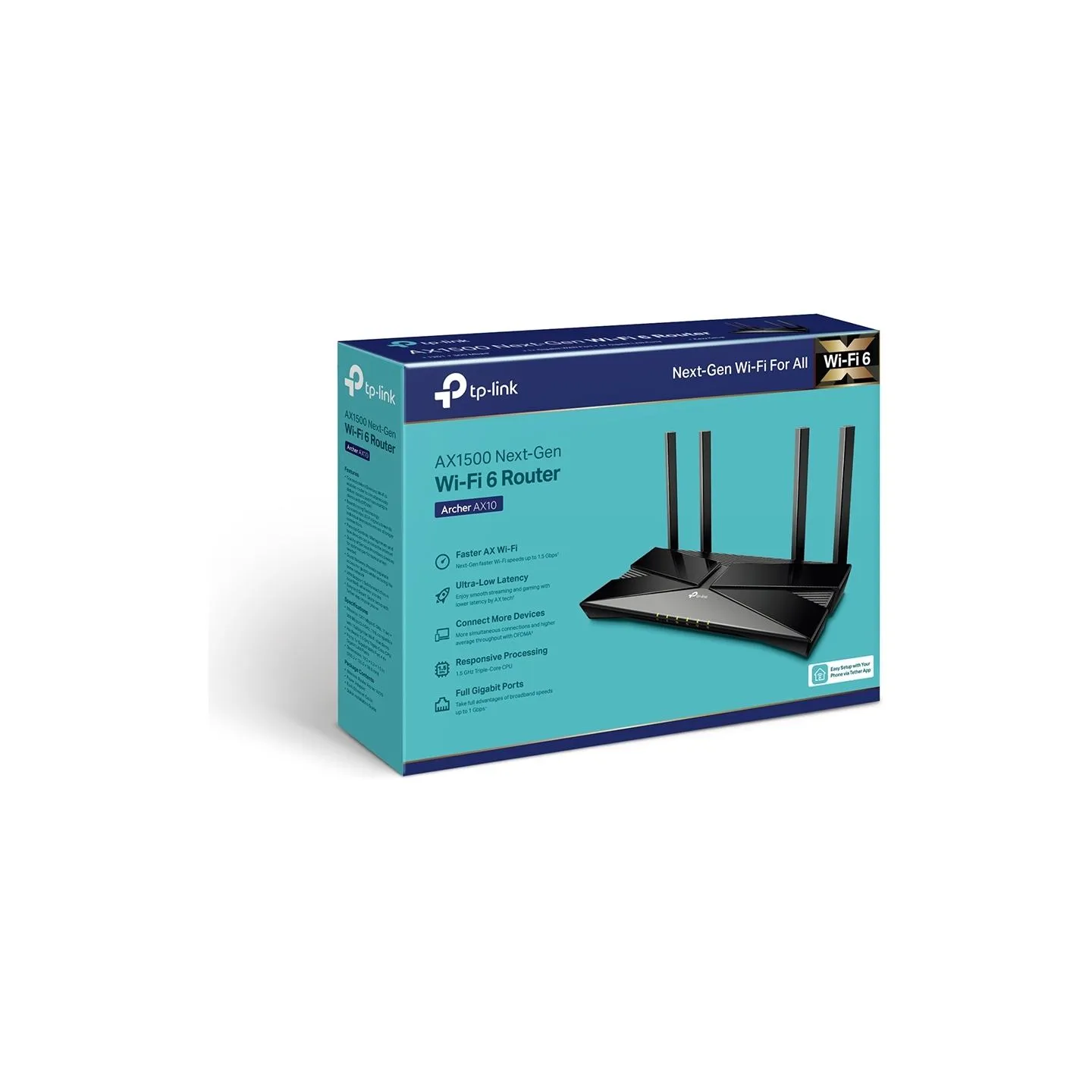 Tp-Link AX1500 Wi-Fi 6 Router | Archer AX10 | 802.11ax | 1201+300 Mbit/s | 10/100/1000 Mbit/s | Ethernet LAN (RJ-45) ports 4 | M