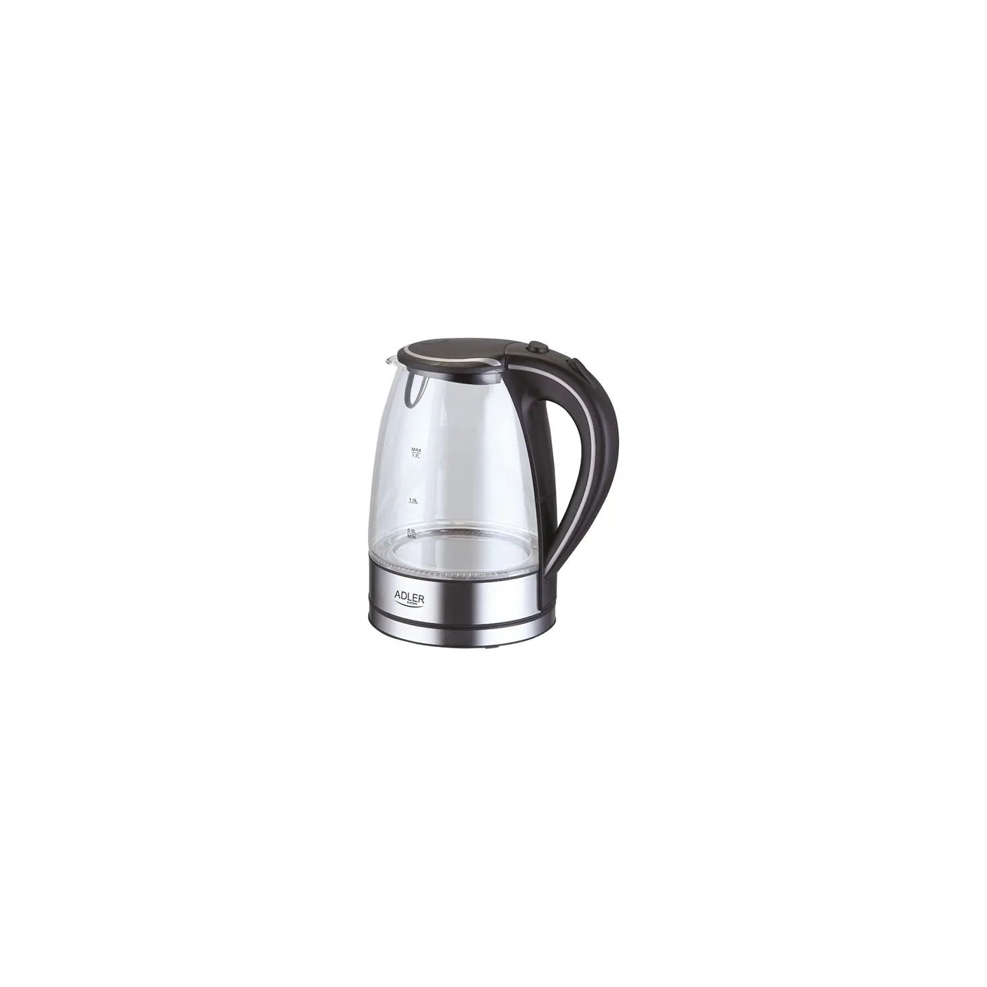Adler | Kettle | AD 1225 | Standard | 2000 W | 1.7 L | Glass | 360° rotational base | Transparent/Stainless steel