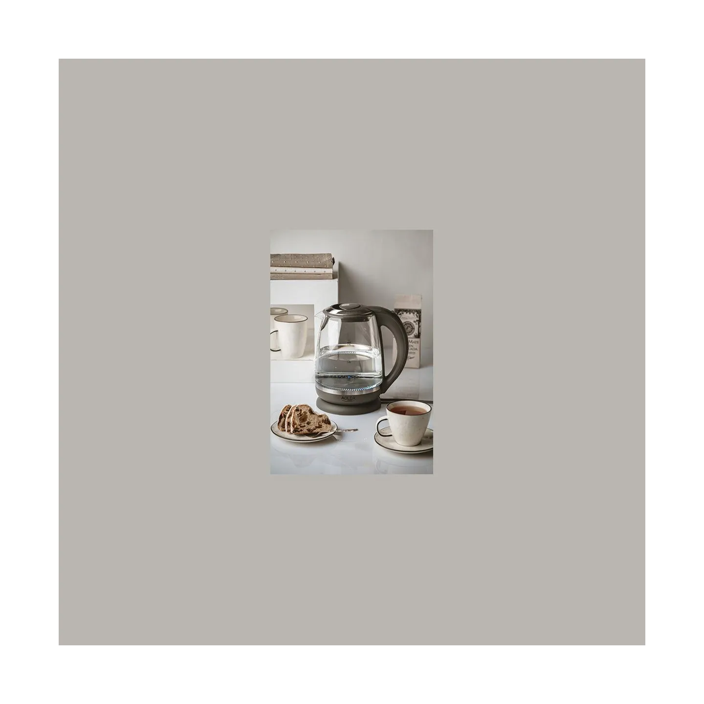 Adler | Kettle | AD 1286 | Standard | 2200 W | 2 L | Plastic/Glass | 360° rotational base | Grey/ transparent